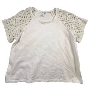Design History Crochet Sleeve T-Shirt Women's XL White Cotton Cottagecore